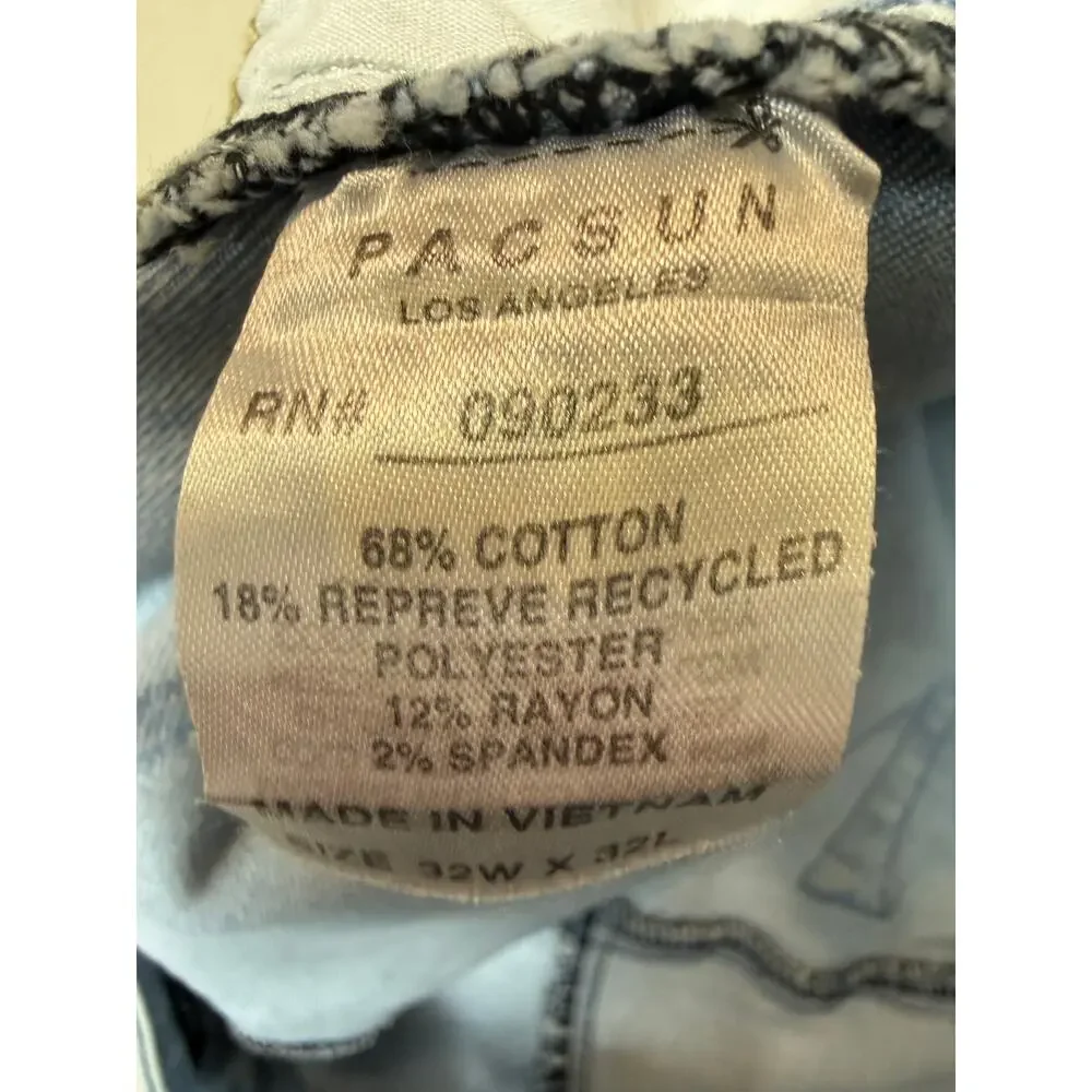 Mens PacSun Skinny Active Stretch Jeans 32x32 Light Wash‎ Denim